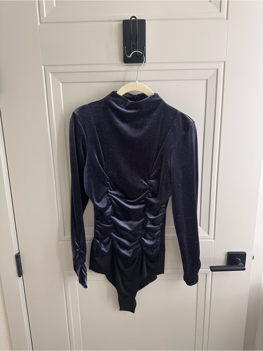 Zara Blue Sparkle RuchedLong Sleeve Bodysuit